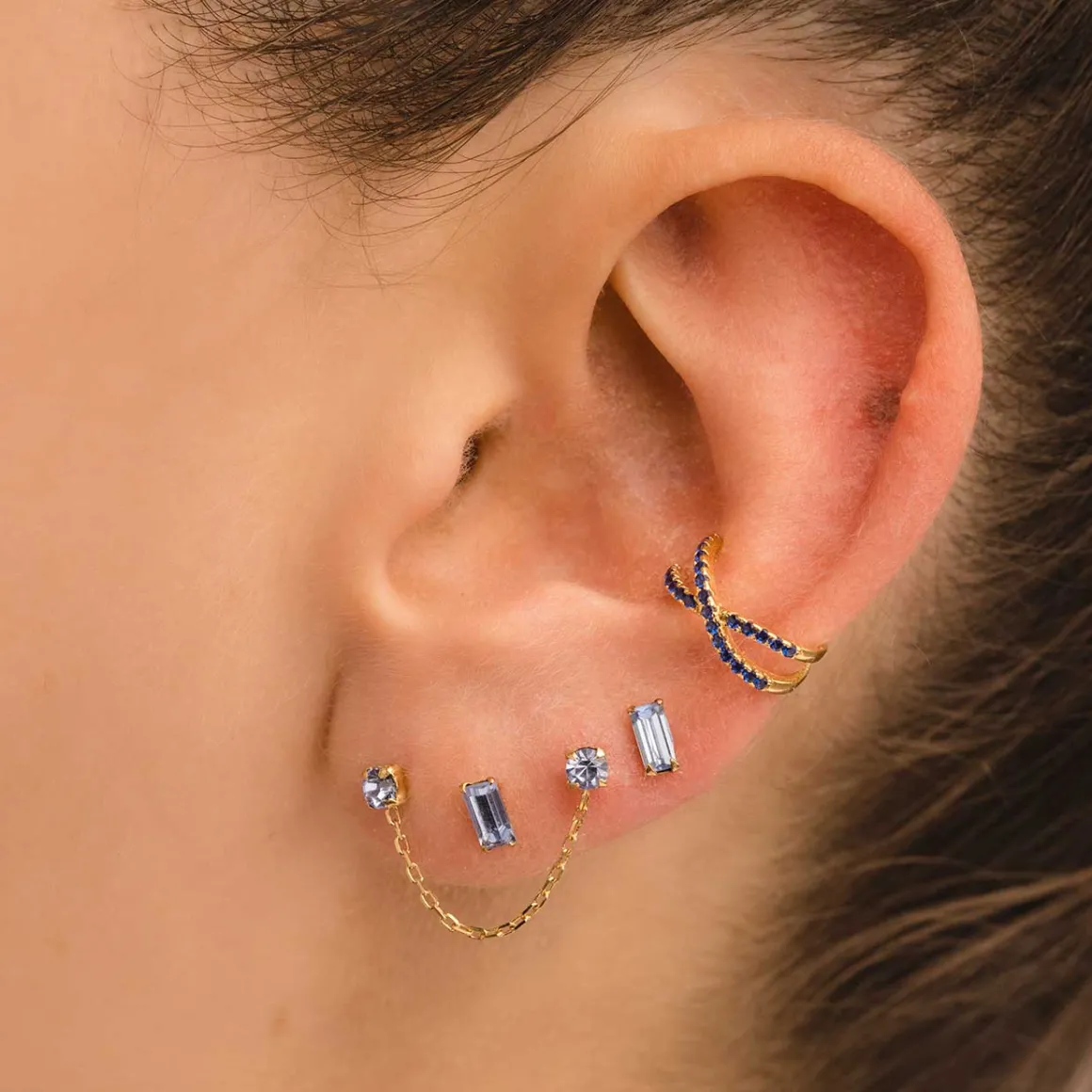PENDIENTES BAGUETTE BLUE GOLD