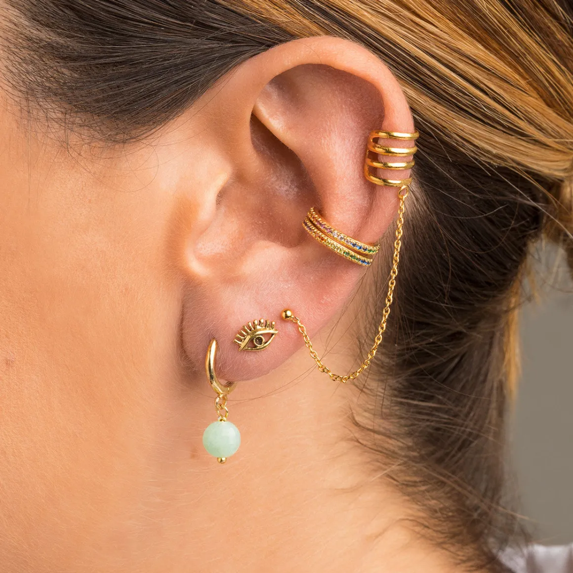 PENDIENTES HARI CHAIN BALL DUO GOLD