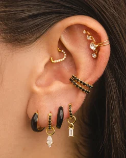 PENDIENTES HOOPS BRIGHT BLACK MINI GOLD